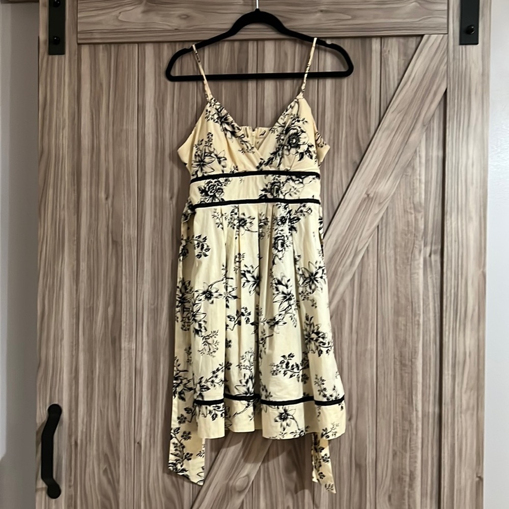 Ivory spaghetti strap dress with black flowers